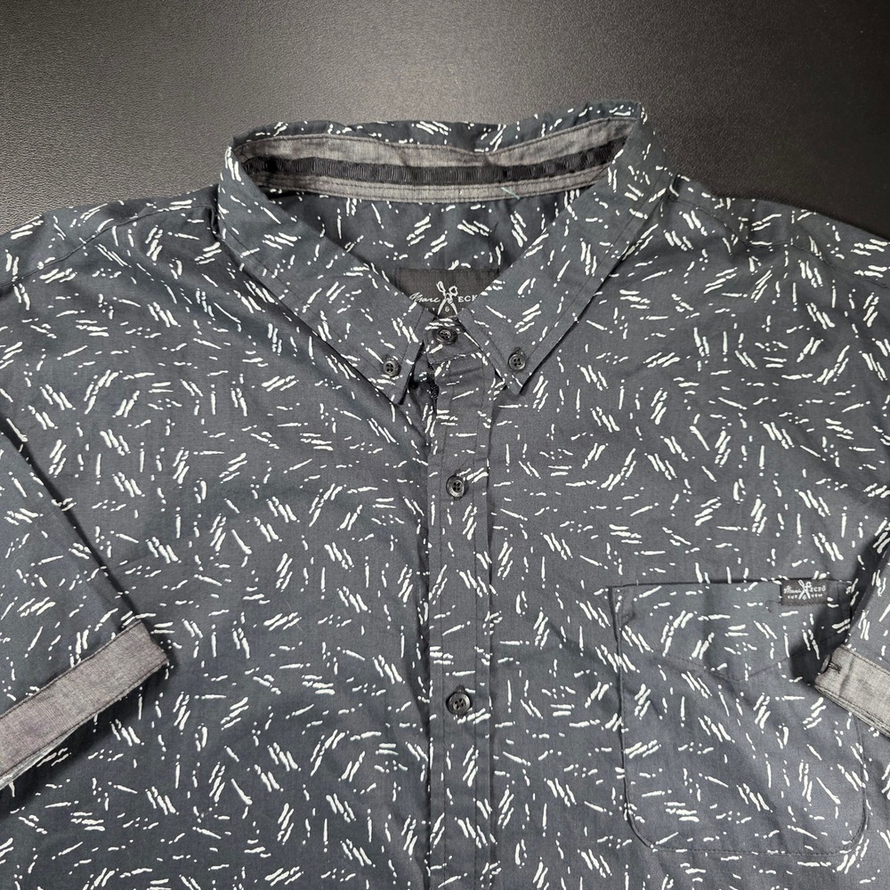 Marc Ecko Cut & Sew Mens 3X Dark Gray/Black/White Dash Short Sleeve Button Down